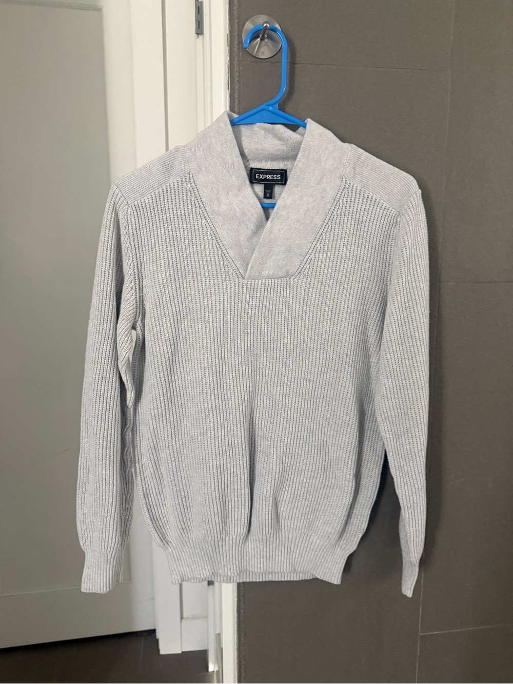 Express Women’s Medium Gray Shawl Collar Ribbed Cotton Sweater